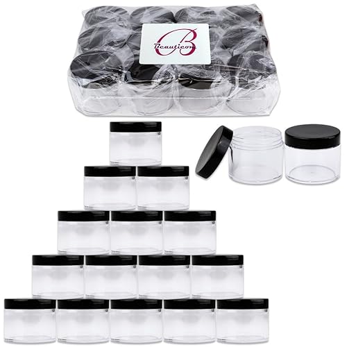 Beauticom 60 Grams60 Ml (2 Oz) Round Clear Leak Proof Plastic Container Jars With Black Lids For Travel Storage Makeup Cosmetic